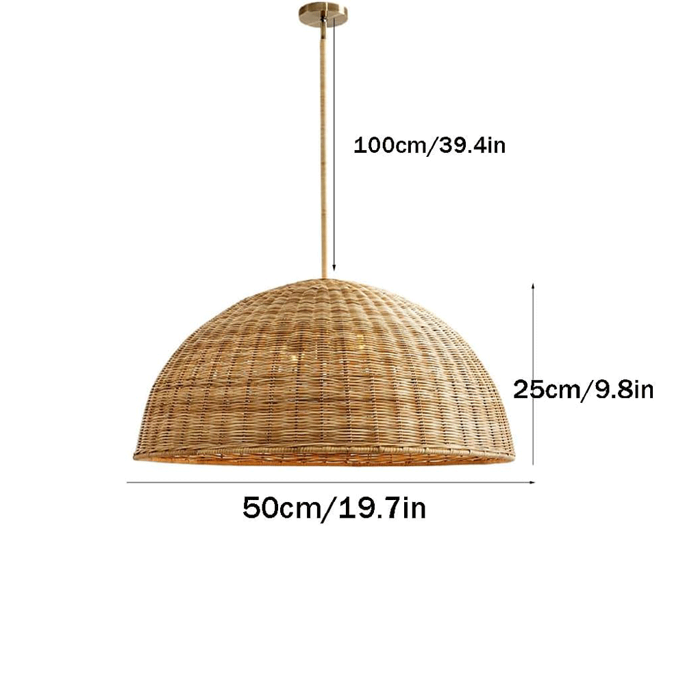 Audara Classique Suspension Rotin Culot E26/E27 Diamètre 50cm Lampe Suspendue Abat-jour Semi-Circulaire Lustres pour Couloir Cage d'Escalier Salon Balcon Salle à Manger Luminaire