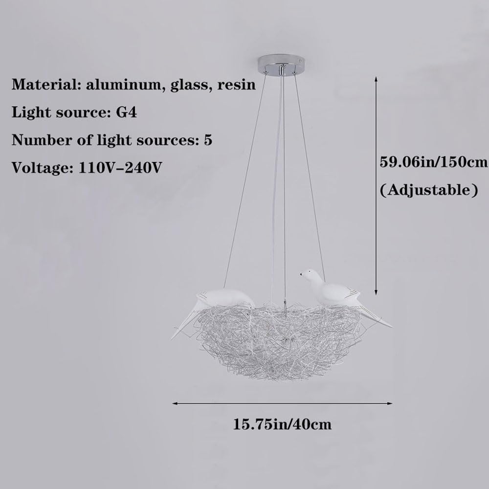 Audara Creative Art 2 Oiseaux Nid d'Oiseau Forme Aluminium Suspension 5/8 Sources Lumineuses Chambre Bureau Salle à Manger Lampe Suspendue Salon Chaleureux Cuisine Îlot Lustre Ferme Rustique Luminaire
