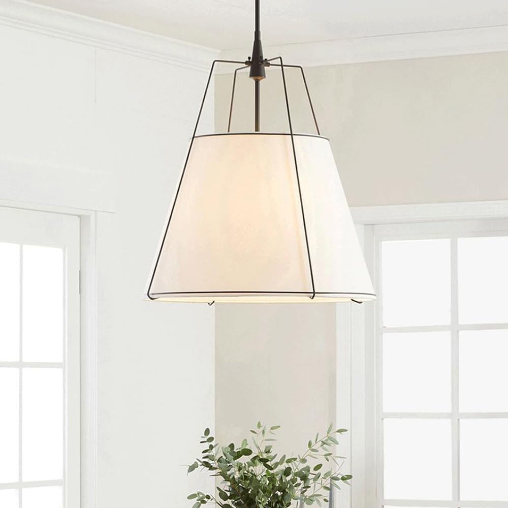 Audara Suspension Blanche en Tissu Fait Main Simple Eclairage Suspendu Culot E26 Diamètre 40cm Lustre Salon Chambre Bureau Couloir Hall d'Ascenseur Loft Gîte Salle à Manger Luminaire