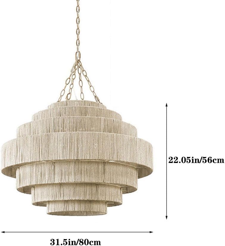 Audara Nature Color Grande Suspension Française Corde de Chanvre Tressée à la Main Douille E26 D80cm Lustre Salon Chambre Balcon Couloir Centre Commercial Villa Loft Luminaire de Salle à Manger