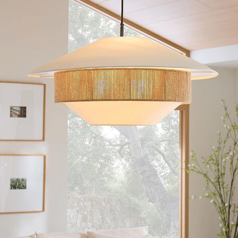 Audara Suspension Luminaire Tissu Français Romantique, Lampe Suspendue en Rotin Faite à la Main Simple, Lustres Salon Entrée Chambre, Décoration Rustique pour Chalet Ferme Gîte (19,7" de Diamètre)