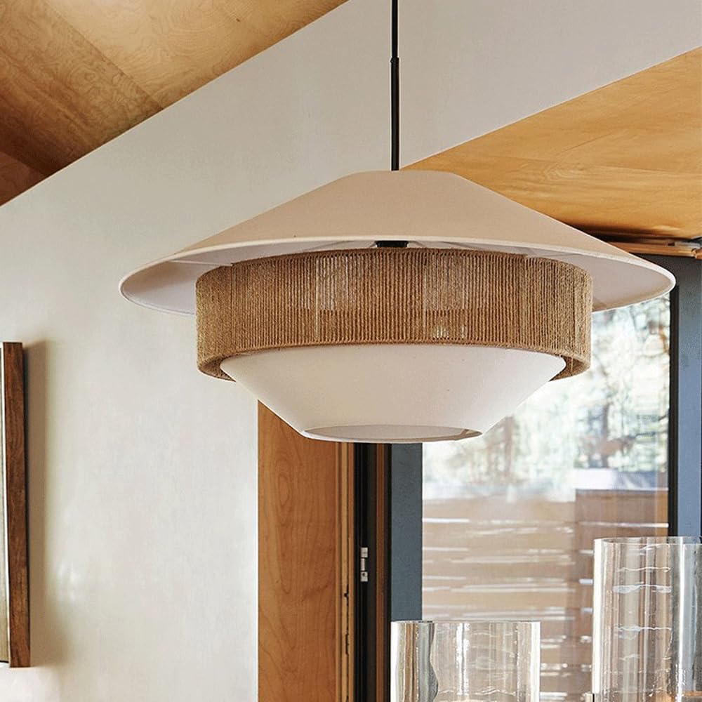 Audara Suspension Luminaire Tissu Français Romantique, Lampe Suspendue en Rotin Faite à la Main Simple, Lustres Salon Entrée Chambre, Décoration Rustique pour Chalet Ferme Gîte (19,7" de Diamètre)