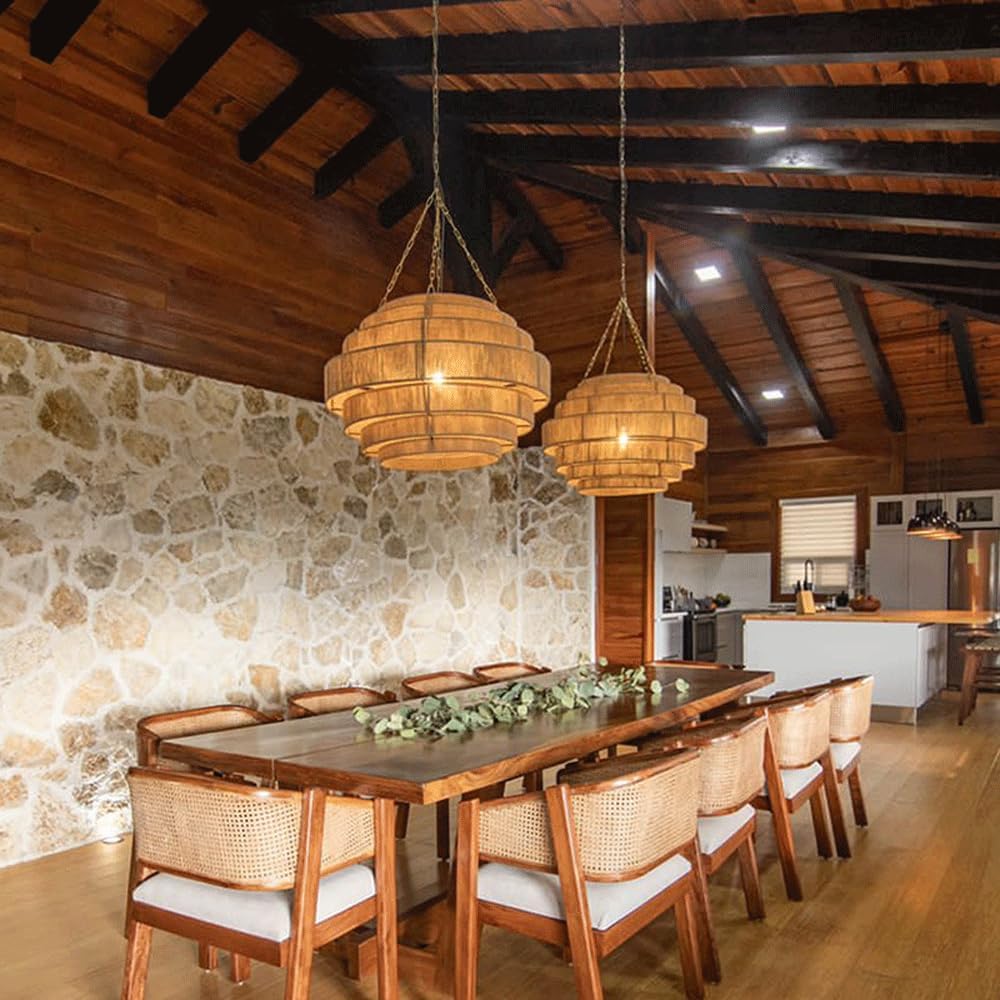 Audara Nature Color Grande Suspension Française Corde de Chanvre Tressée à la Main Douille E26 D80cm Lustre Salon Chambre Balcon Couloir Centre Commercial Villa Loft Luminaire de Salle à Manger