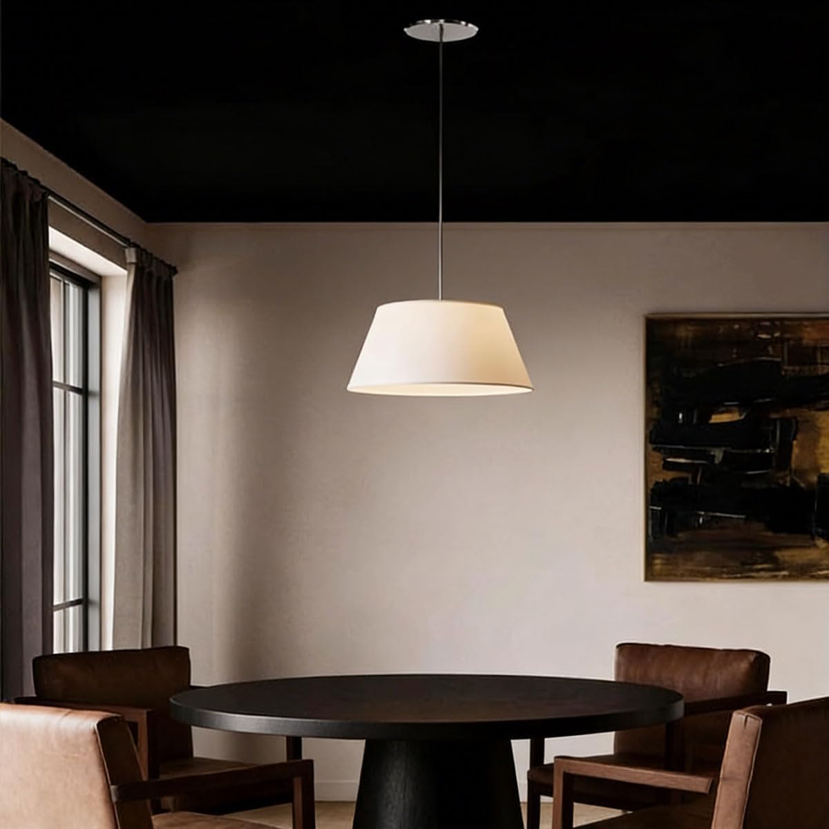 Audara Suspension Tambour en Tissu Blanc 20 po, Lustre LED en Tissu à Intensité Variable Trois Couleurs, Convient aux Chambres, Salons, Salles à Manger et Îlots de Cuisine