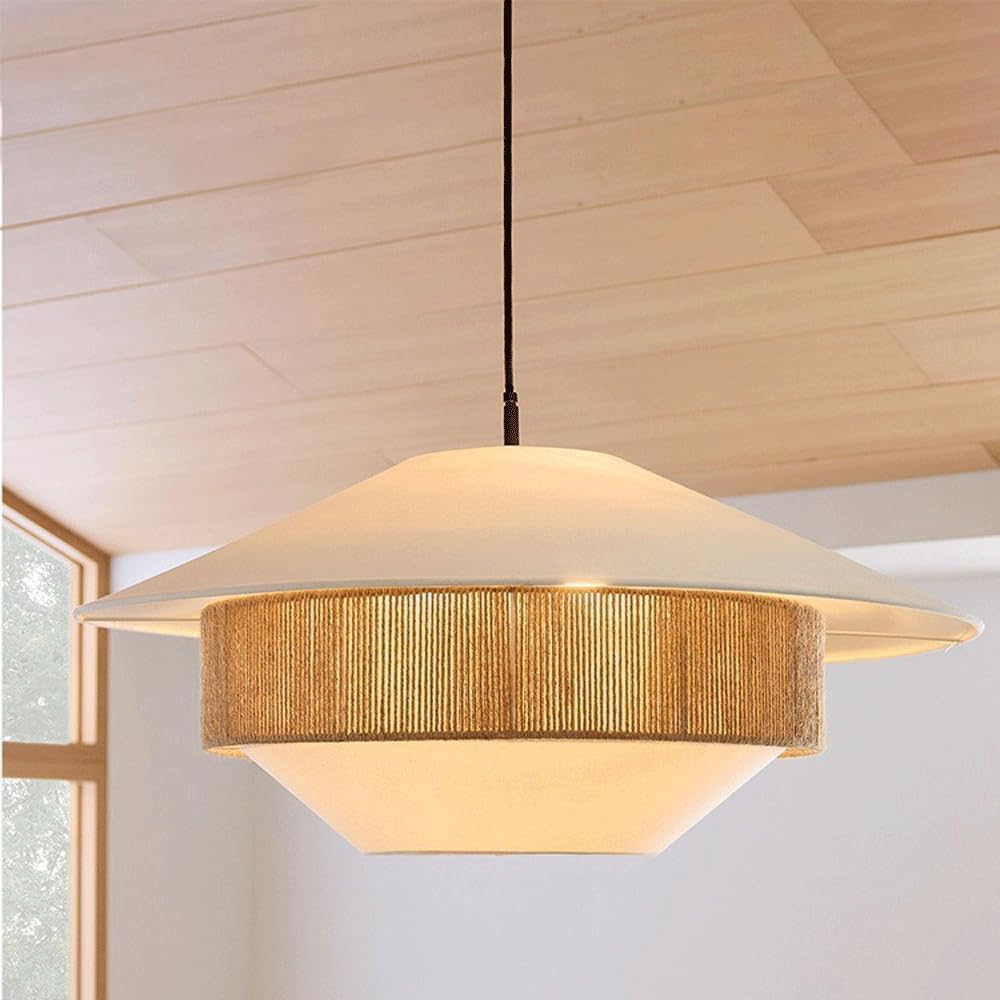 Audara Suspension Luminaire Tissu Français Romantique, Lampe Suspendue en Rotin Faite à la Main Simple, Lustres Salon Entrée Chambre, Décoration Rustique pour Chalet Ferme Gîte (19,7" de Diamètre)