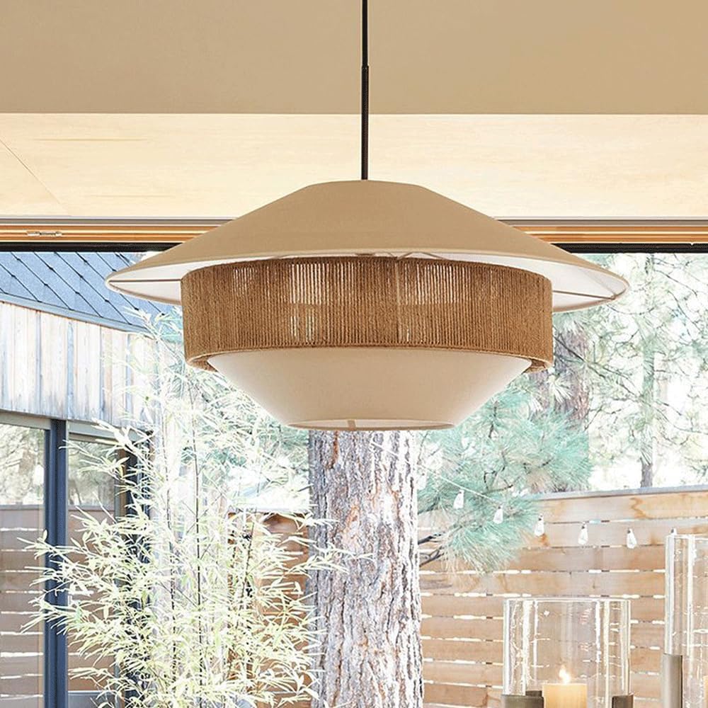 Audara Suspension Luminaire Tissu Français Romantique, Lampe Suspendue en Rotin Faite à la Main Simple, Lustres Salon Entrée Chambre, Décoration Rustique pour Chalet Ferme Gîte (19,7" de Diamètre)