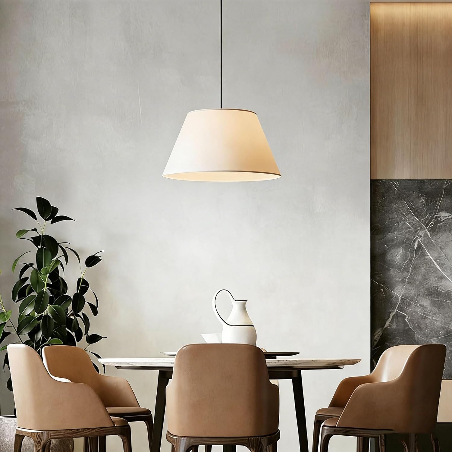 Audara Suspension Tambour en Tissu Blanc 20 po, Lustre LED en Tissu à Intensité Variable Trois Couleurs, Convient aux Chambres, Salons, Salles à Manger et Îlots de Cuisine