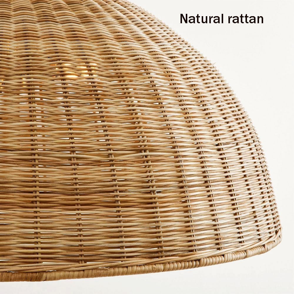 Audara Classique Suspension Rotin Culot E26/E27 Diamètre 50cm Lampe Suspendue Abat-jour Semi-Circulaire Lustres pour Couloir Cage d'Escalier Salon Balcon Salle à Manger Luminaire